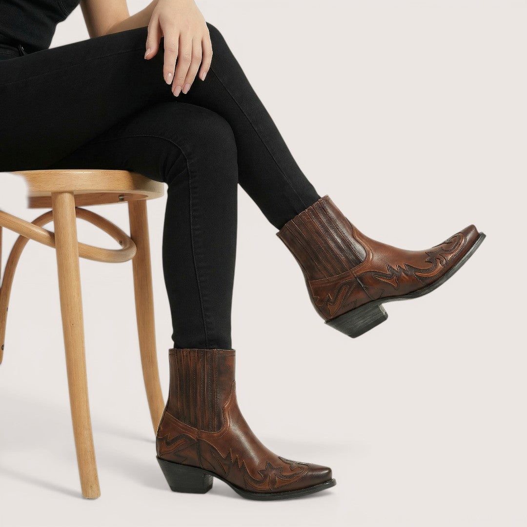 Rhea | Women’s Western Ankle Boots with Embossed Detail