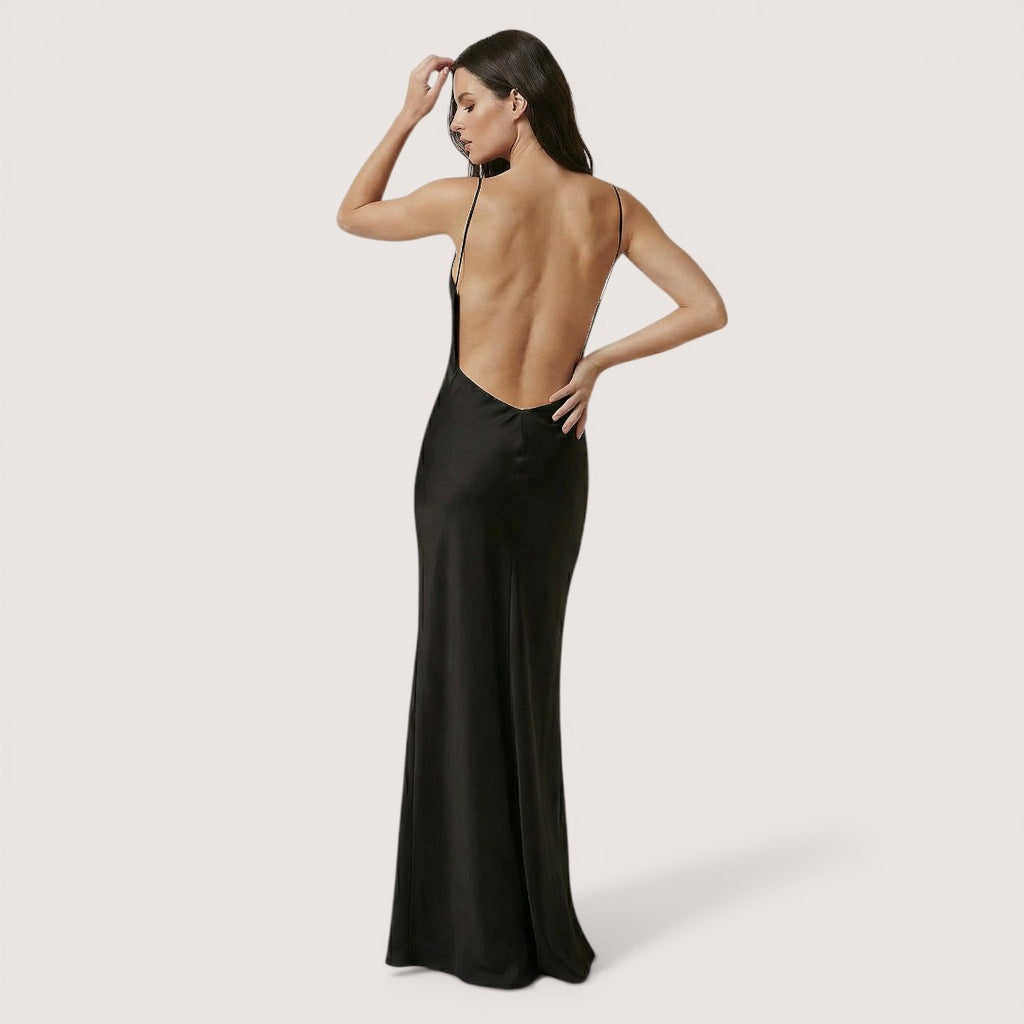 Selene | Women’s Backless Satin Maxi Dress with Spaghetti Straps