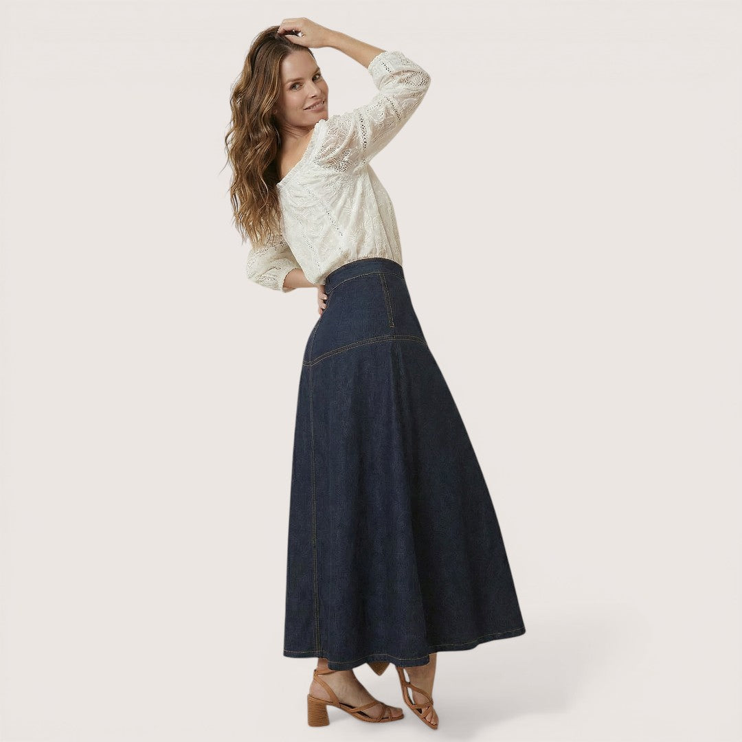 Elora | Women’s High-Waisted A-Line Denim Skirt with Pockets