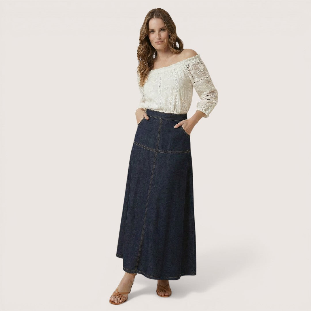 Elora | Women’s High-Waisted A-Line Denim Skirt with Pockets