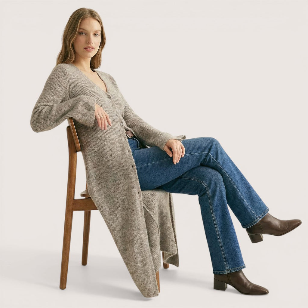 Elowyn | Women’s Long Knit Cardigan with Button Front