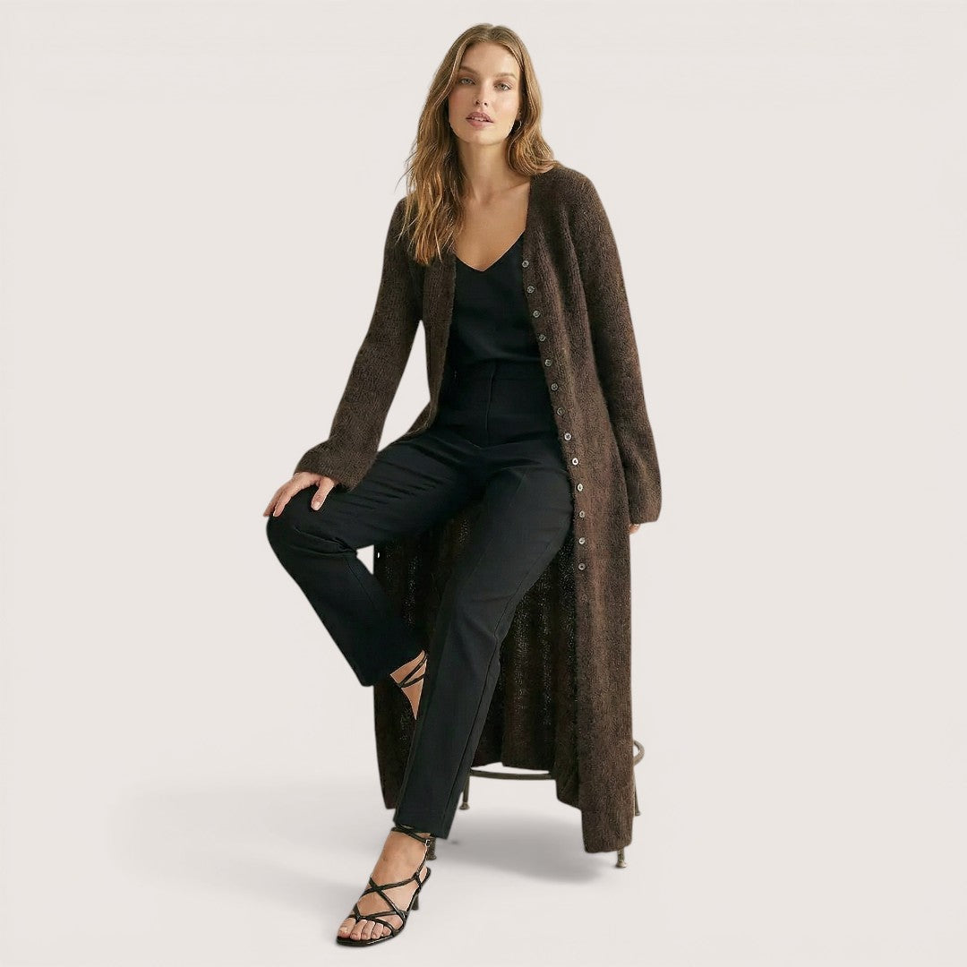 Elowyn | Women’s Long Knit Cardigan with Button Front