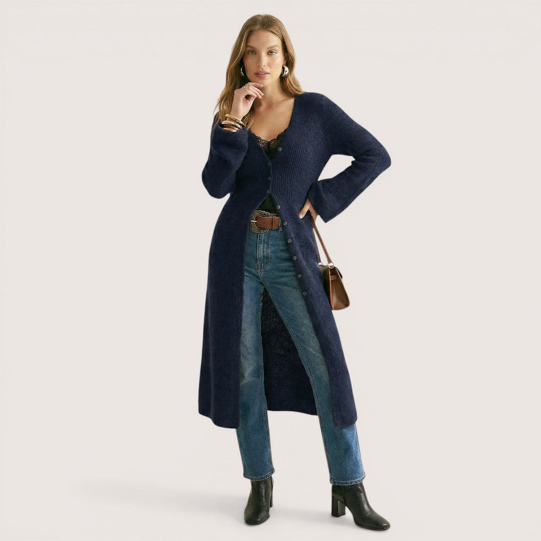 Elowyn | Women’s Long Knit Cardigan with Button Front