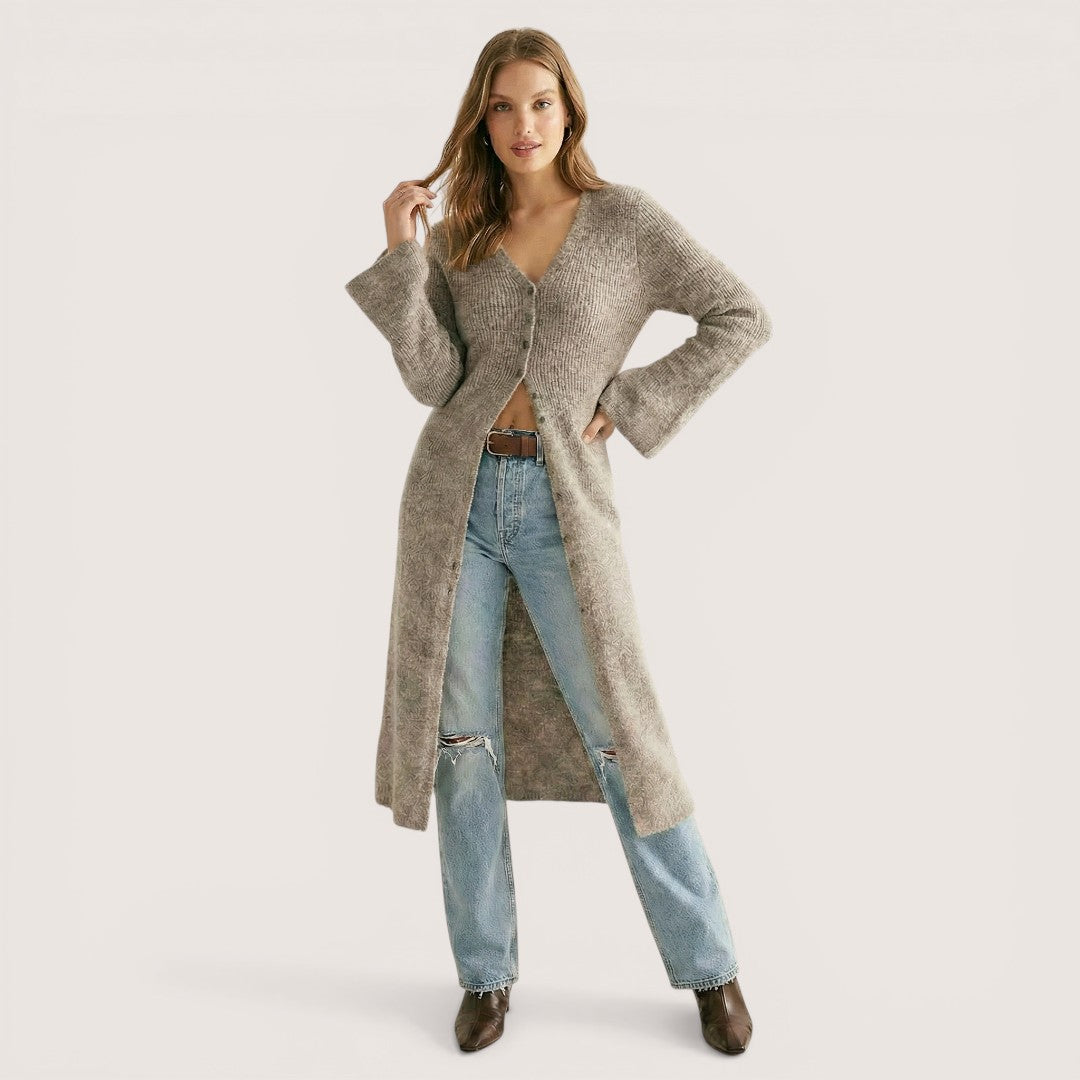 Elowyn | Women’s Long Knit Cardigan with Button Front