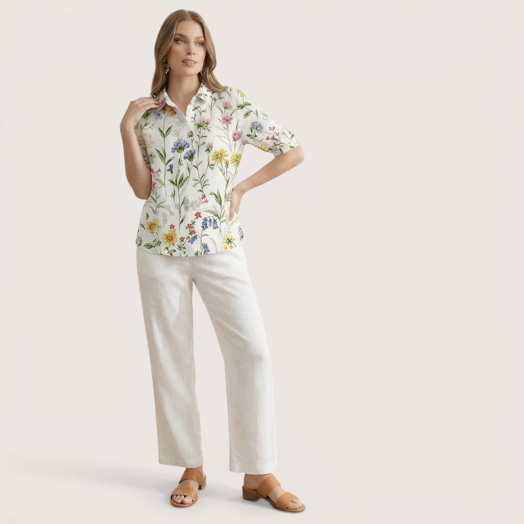 Elva | Women’s Floral Button-Up Shirt with Short Sleeves