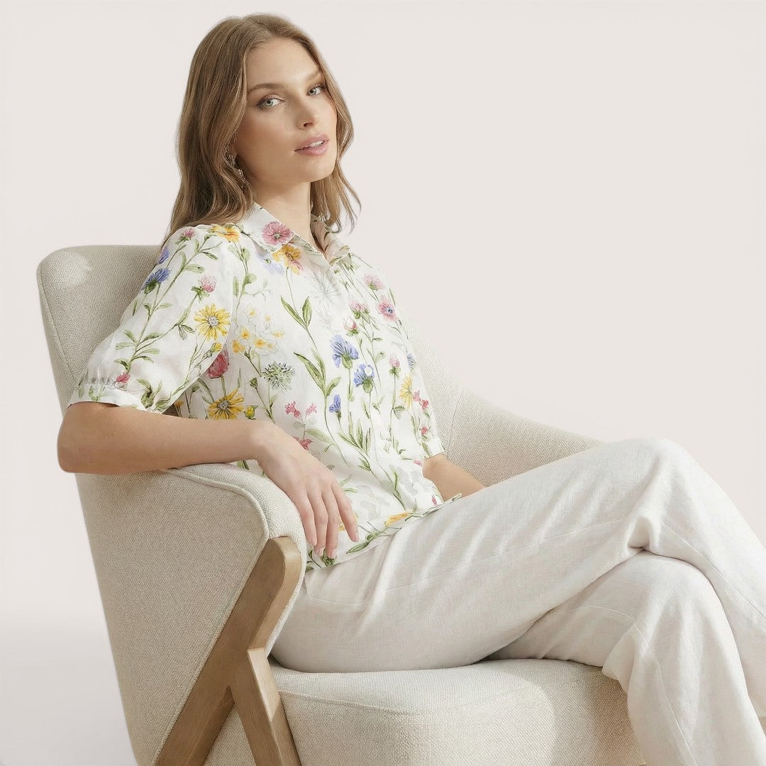 Elva | Women’s Floral Button-Up Shirt with Short Sleeves