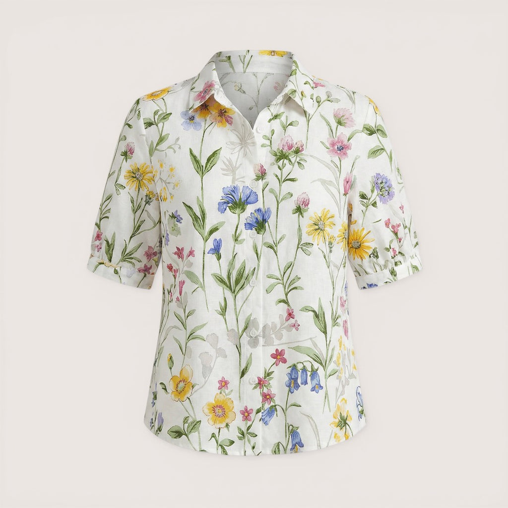 Elva | Women’s Floral Button-Up Shirt with Short Sleeves