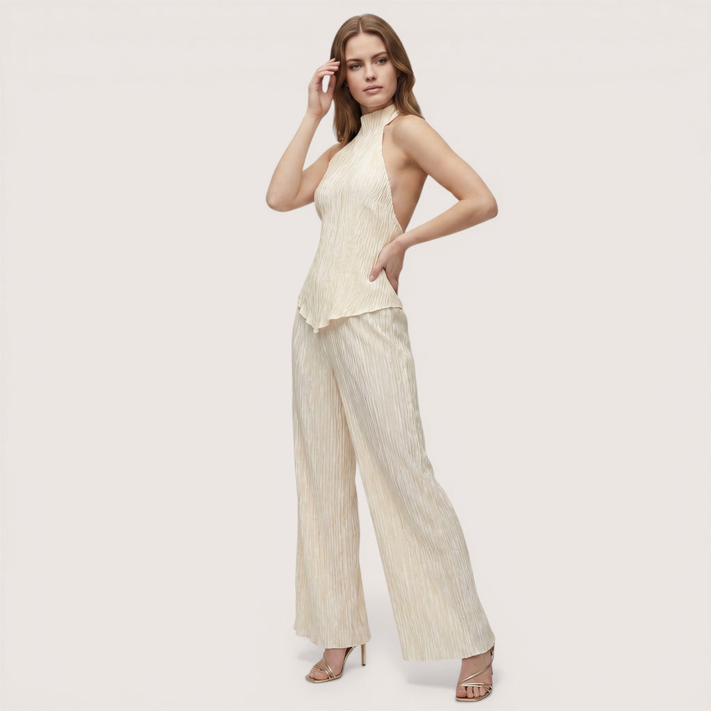 Sienna | Women’s Halter Top and Pleated Wide Leg Pants Set
