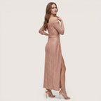 Selina | Women’s Off-Shoulder Midi Dress with Ruched Detail and Slit