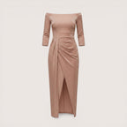 Selina | Women’s Off-Shoulder Midi Dress with Ruched Detail and Slit