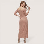 Selina | Women’s Off-Shoulder Midi Dress with Ruched Detail and Slit