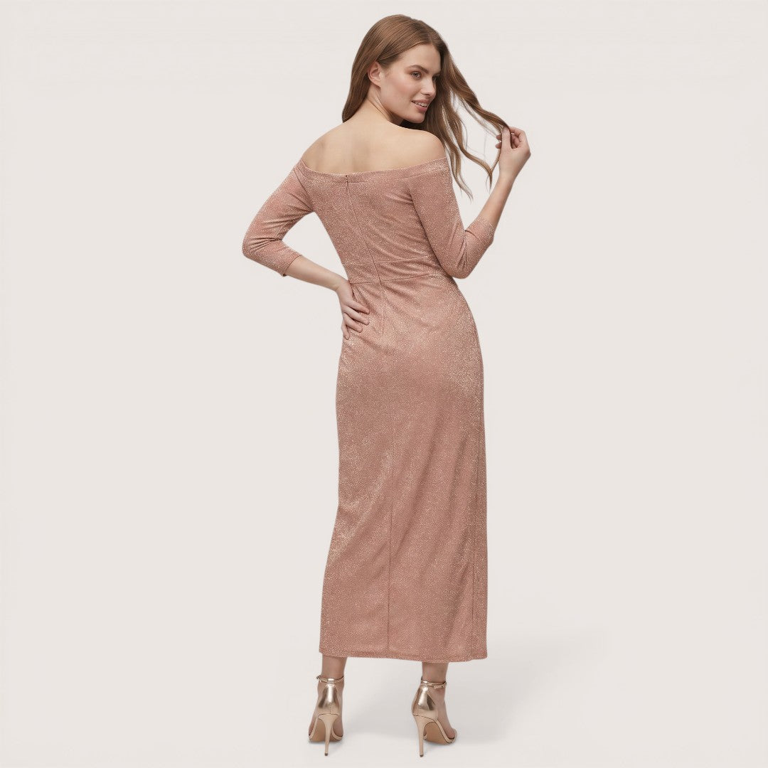 Selina | Women’s Off-Shoulder Midi Dress with Ruched Detail and Slit