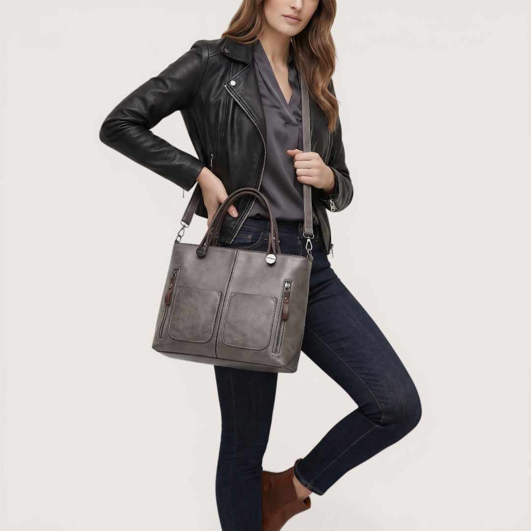 Elara | Women’s Leather Tote Handbag with Multi-Pocket Design