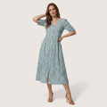 Elina | Women’s Floral Midi Dress with Button Front and Pockets