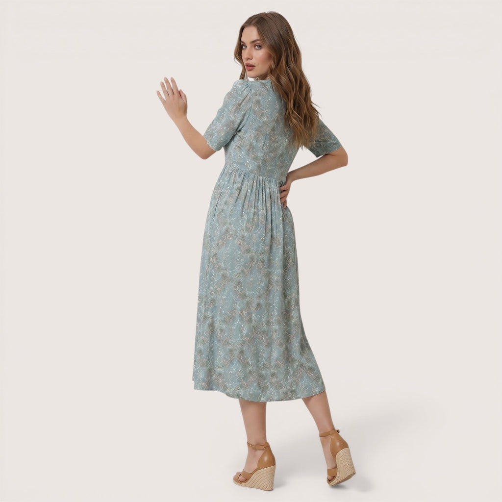 Elina | Women’s Floral Midi Dress with Button Front and Pockets