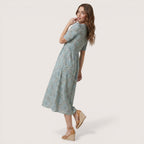 Elina | Women’s Floral Midi Dress with Button Front and Pockets