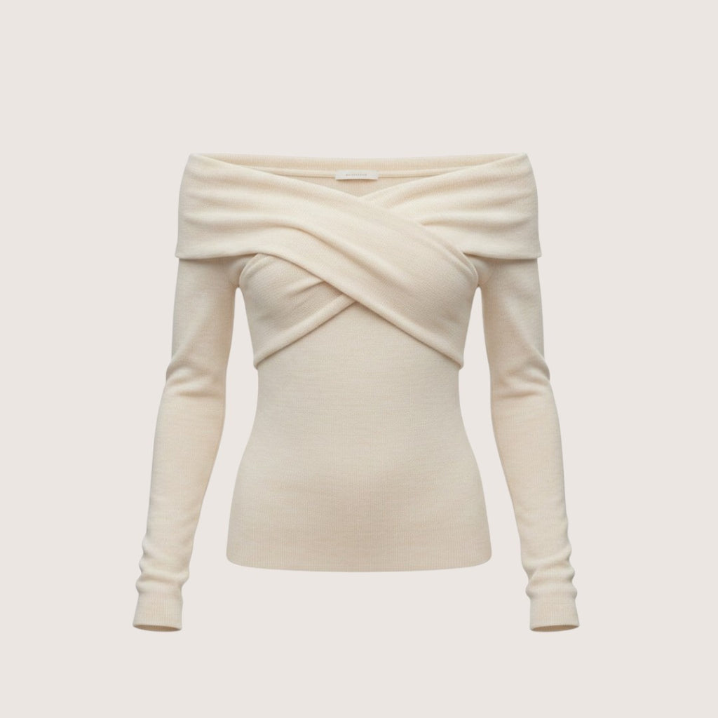 Elowen | Women’s Off-Shoulder Wrap Knit Top with Long Sleeves