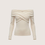 Elowen | Women’s Off-Shoulder Wrap Knit Top with Long Sleeves