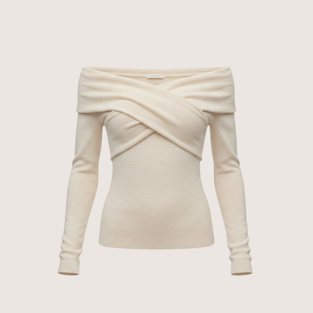 Elowen | Women’s Off-Shoulder Wrap Knit Top with Long Sleeves
