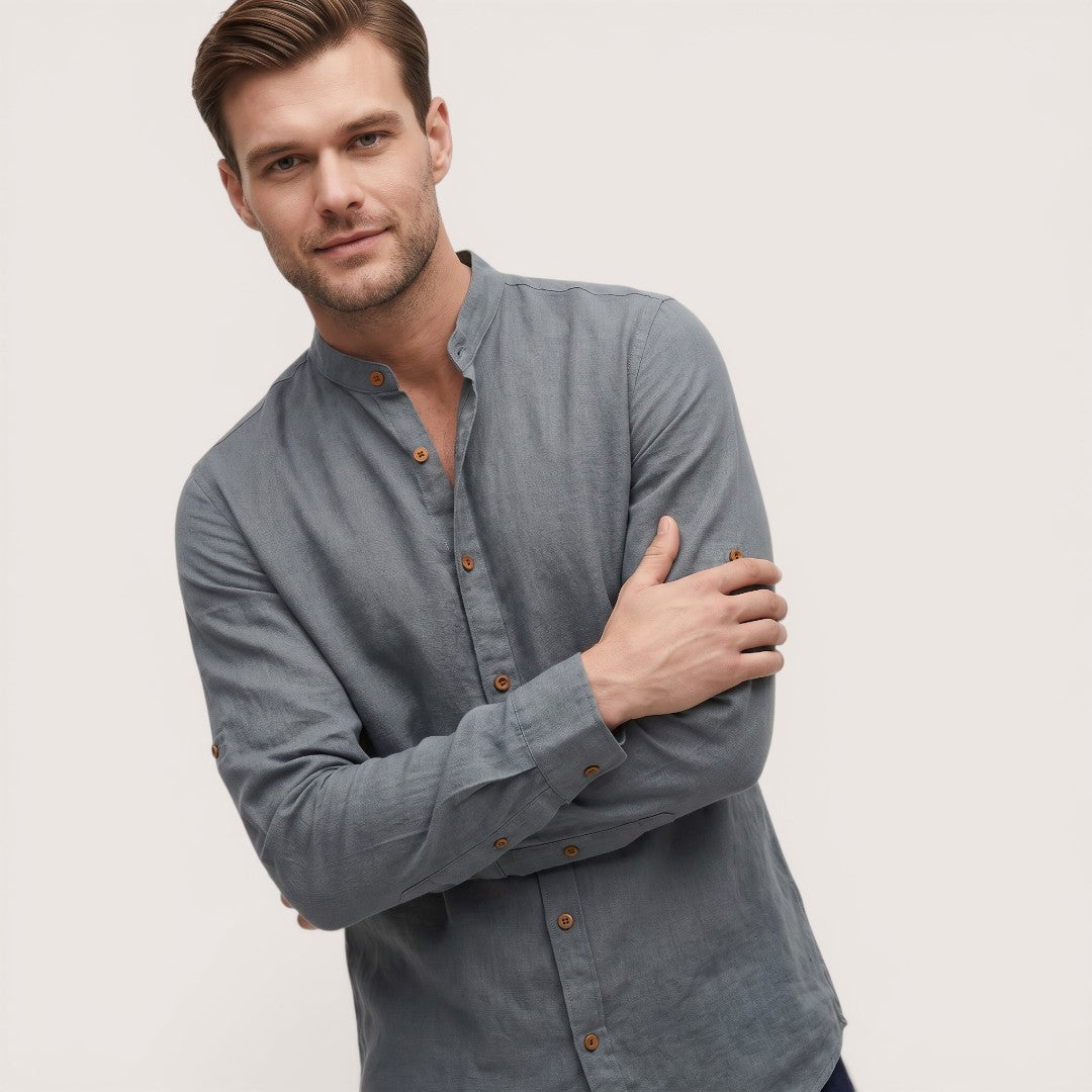 Armin | Men’s Mandarin Collar Button-Up Shirt with Long Sleeves