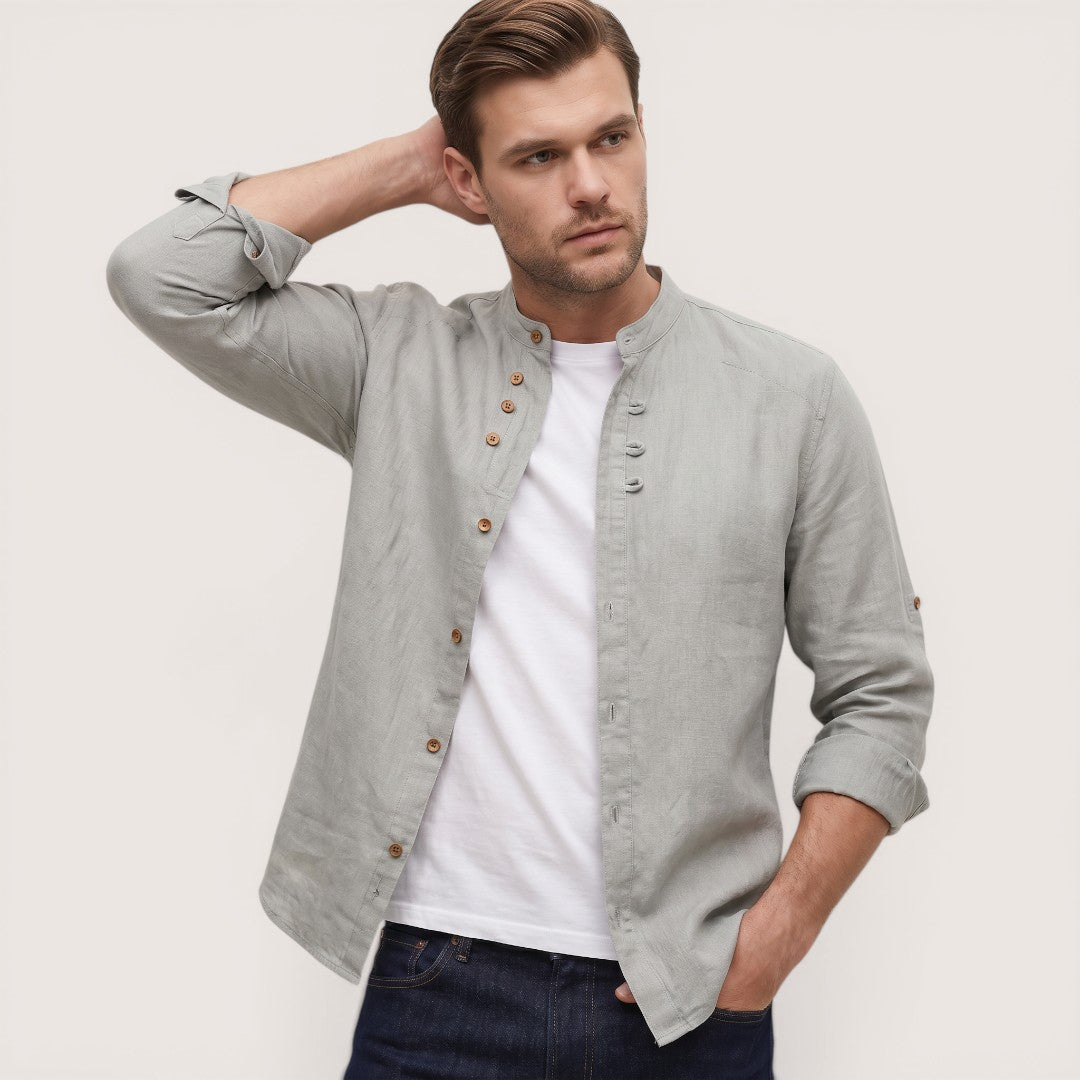 Armin | Men’s Mandarin Collar Button-Up Shirt with Long Sleeves