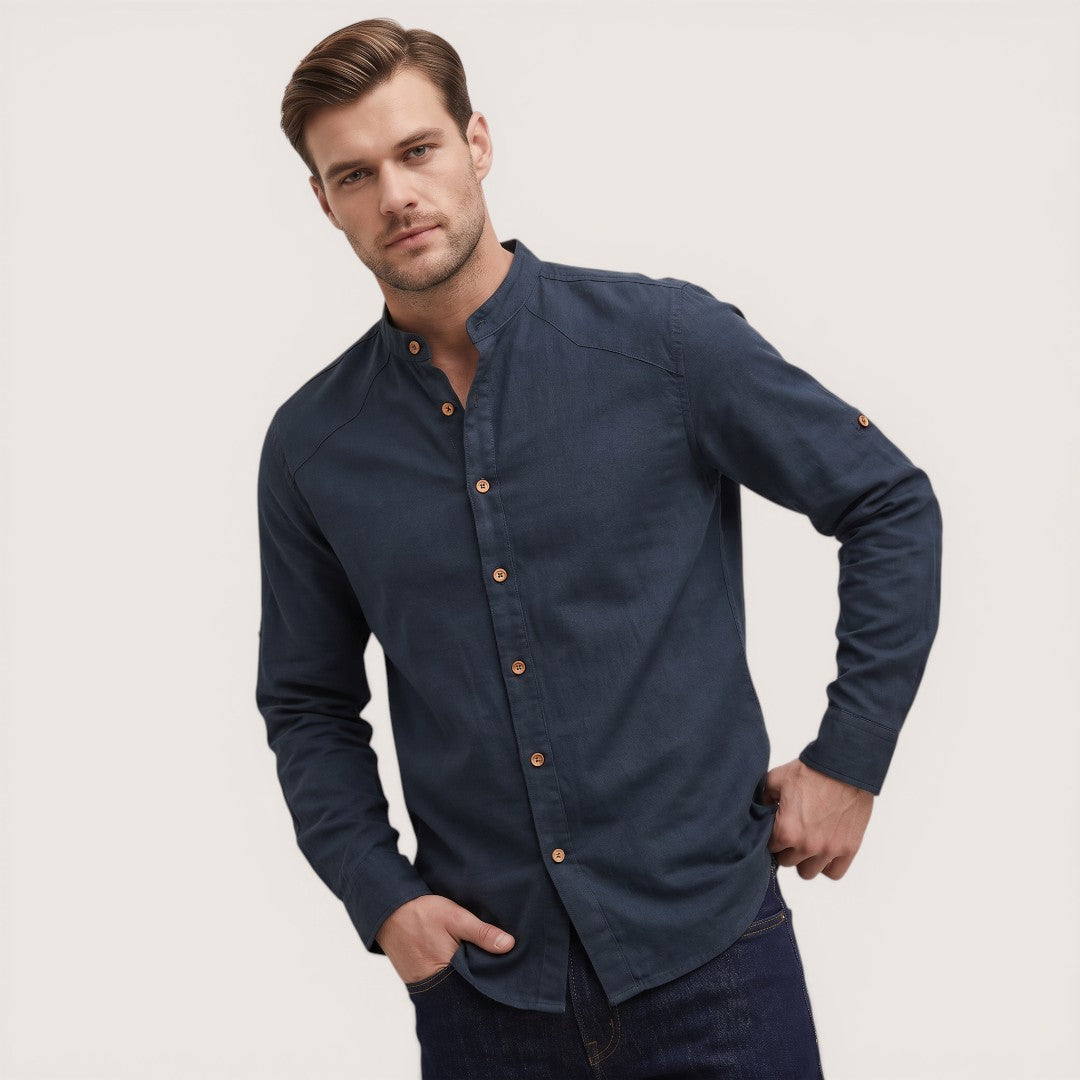 Armin | Men’s Mandarin Collar Button-Up Shirt with Long Sleeves