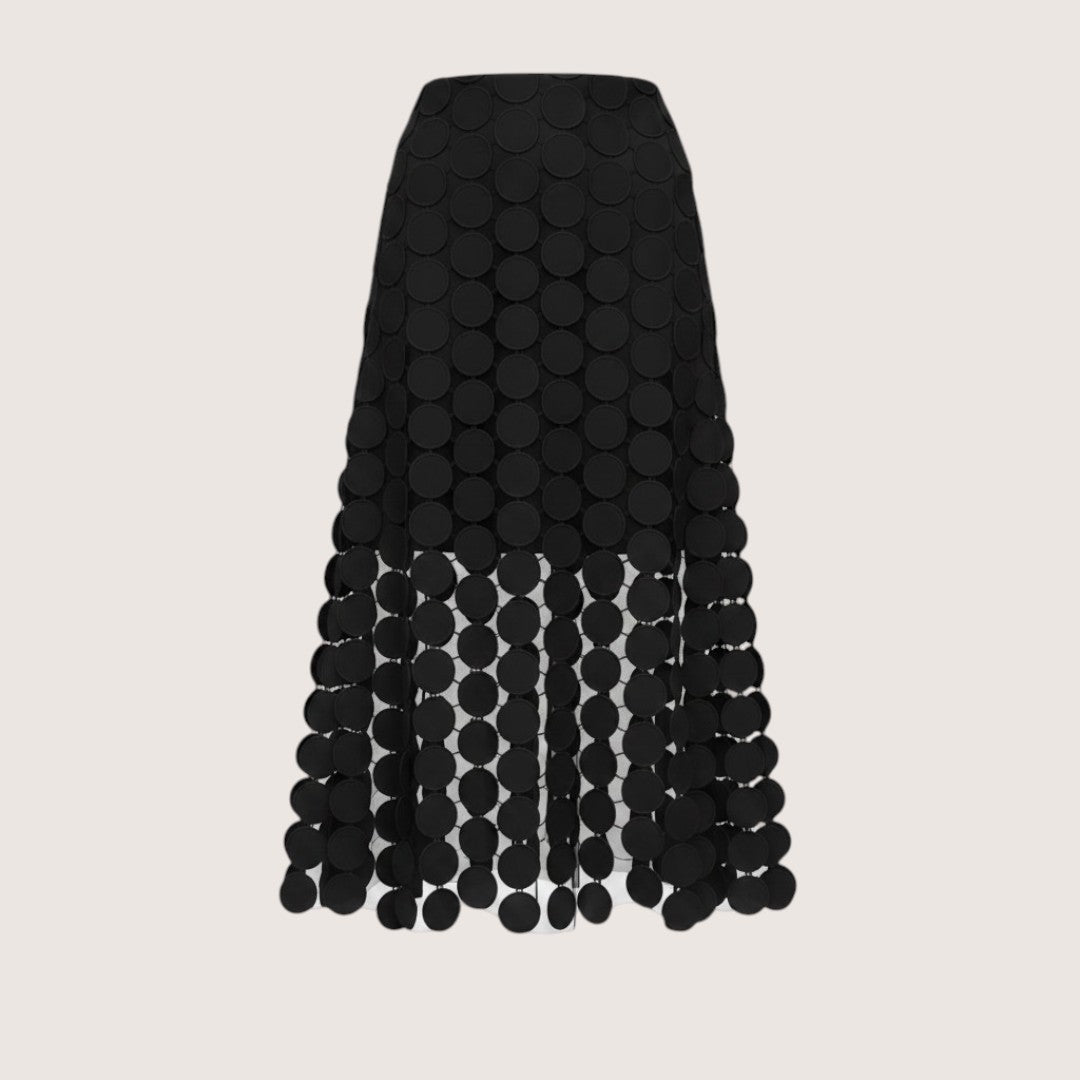 Virelle | Women’s Laser-Cut Midi Skirt with Circular Overlay