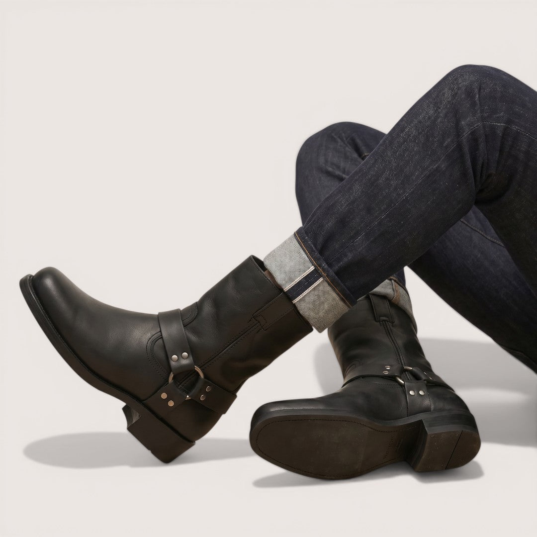 Rocco | Men’s Biker Boots with Harness Strap Detail