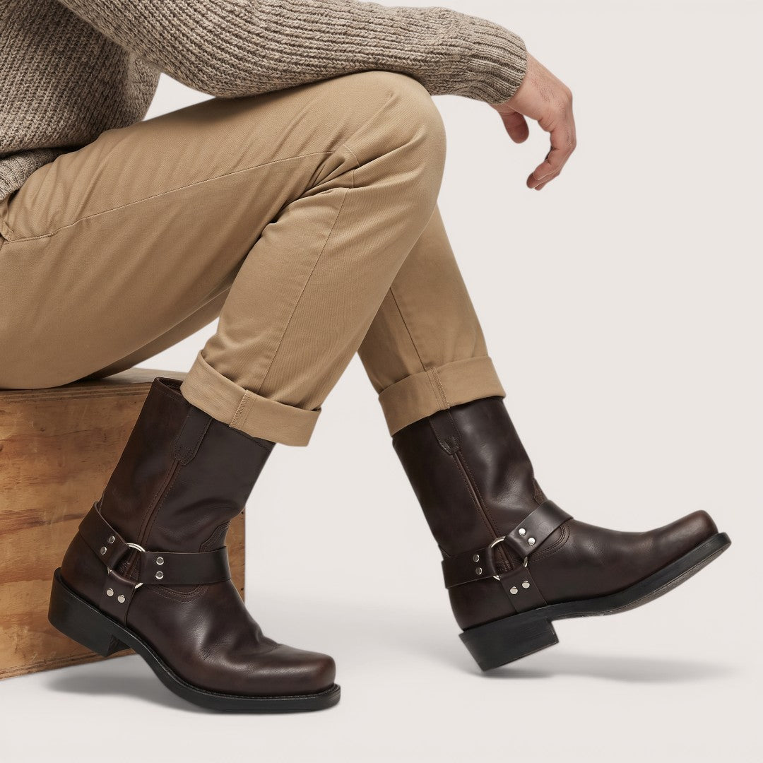 Rocco | Men’s Biker Boots with Harness Strap Detail