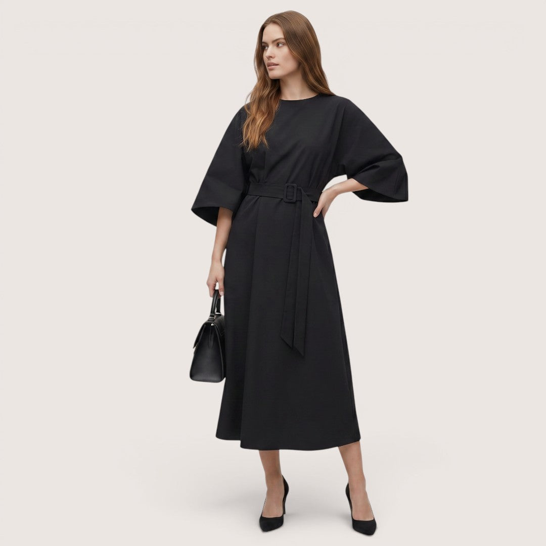 Kaelira | Women’s Belted Midi Dress with Wide Sleeves