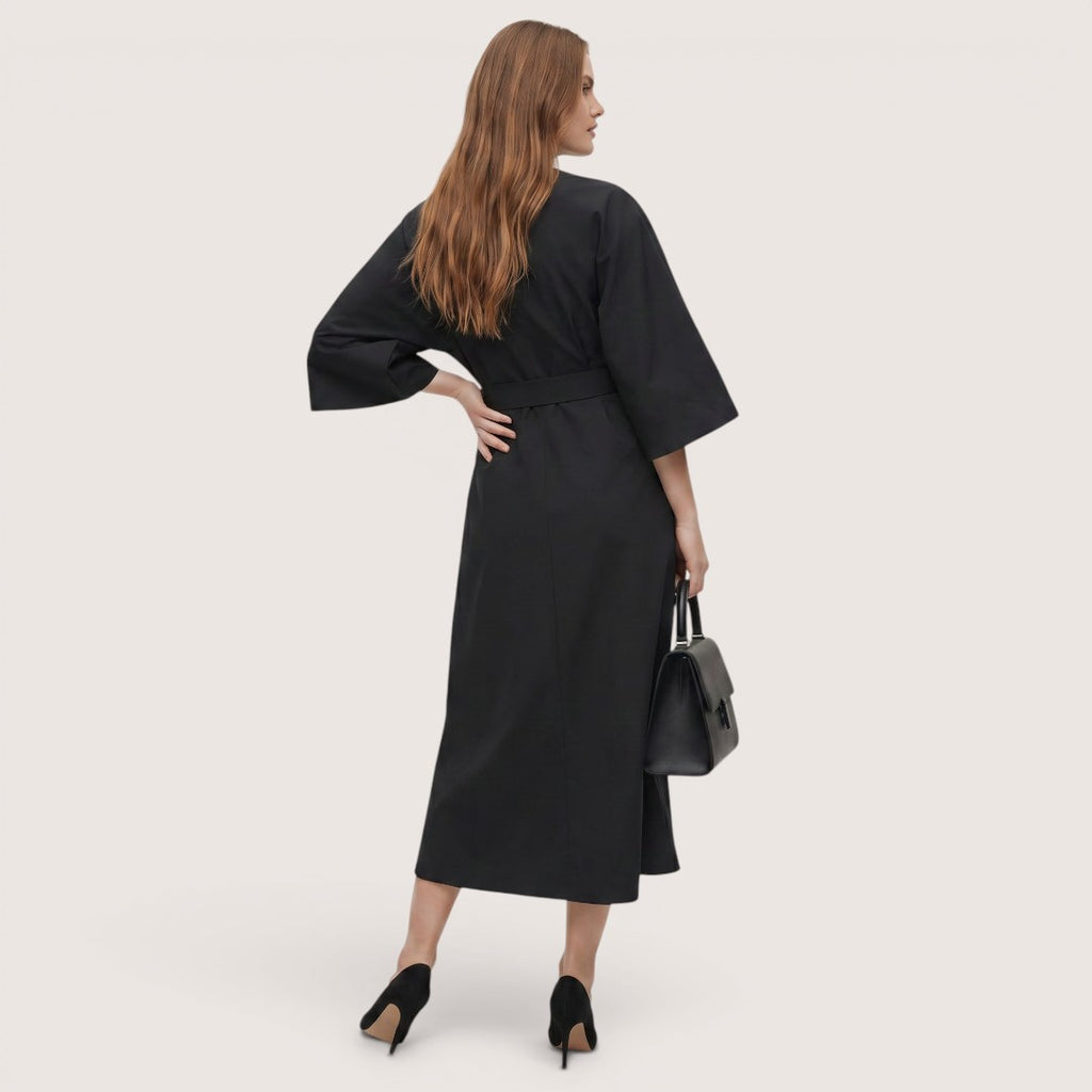Kaelira | Women’s Belted Midi Dress with Wide Sleeves