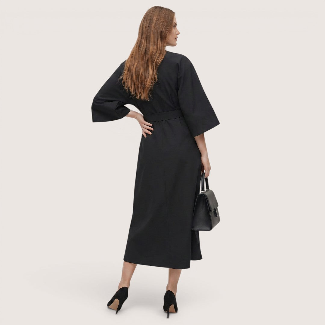 Kaelira | Women’s Belted Midi Dress with Wide Sleeves