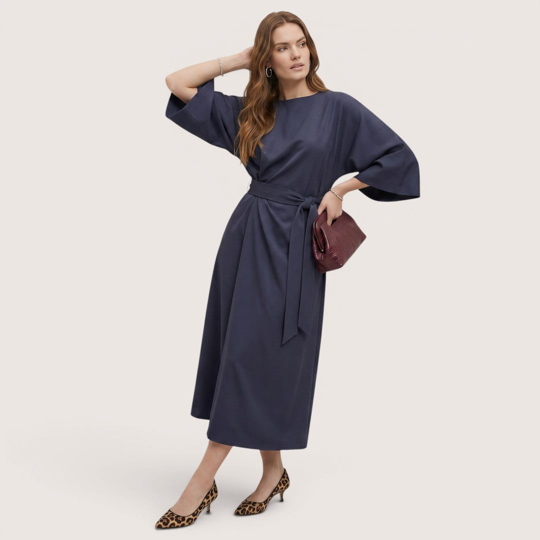 Kaelira | Women’s Belted Midi Dress with Wide Sleeves
