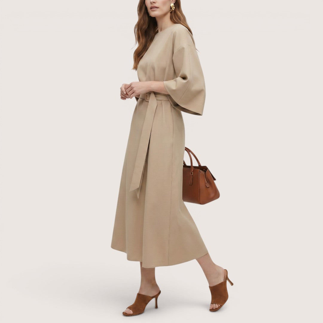 Kaelira | Women’s Belted Midi Dress with Wide Sleeves