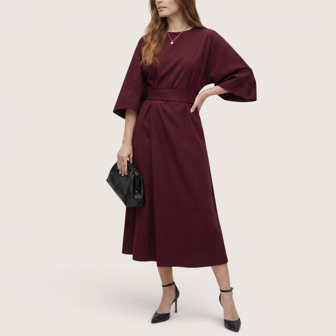 Kaelira | Women’s Belted Midi Dress with Wide Sleeves