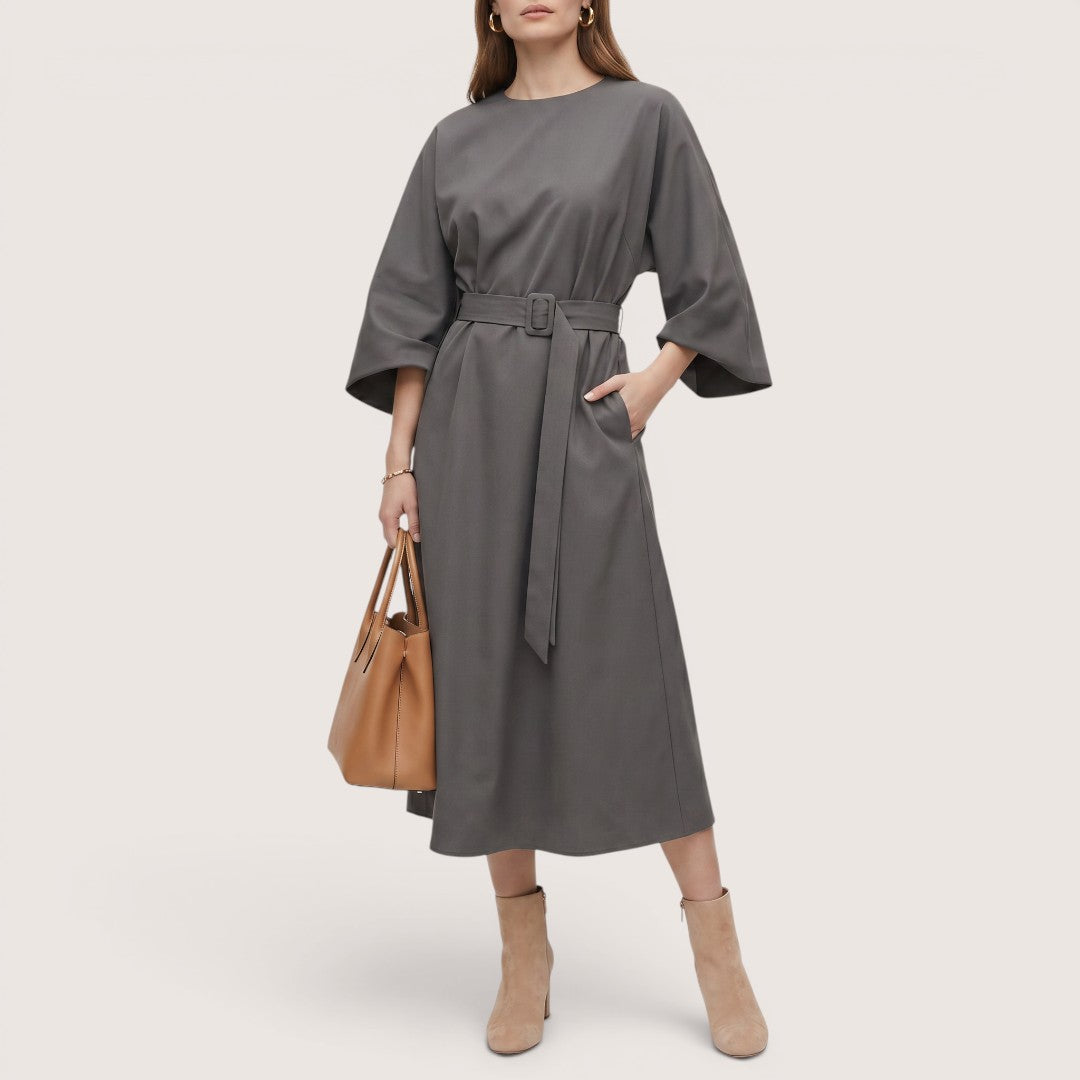 Kaelira | Women’s Belted Midi Dress with Wide Sleeves
