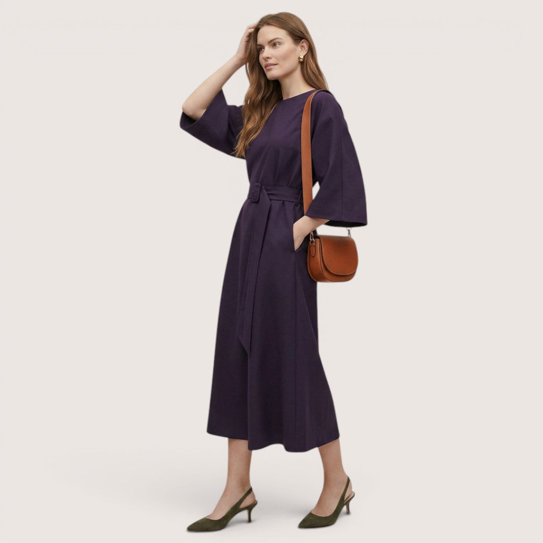 Kaelira | Women’s Belted Midi Dress with Wide Sleeves