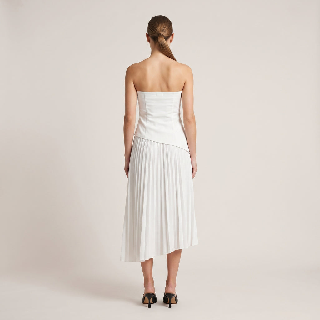 Serene | Women’s Strapless Pleated Midi Dress with Side Slit