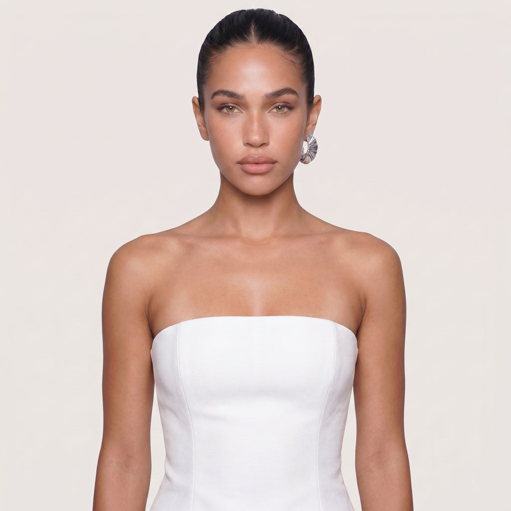 Serene | Women’s Strapless Pleated Midi Dress with Side Slit