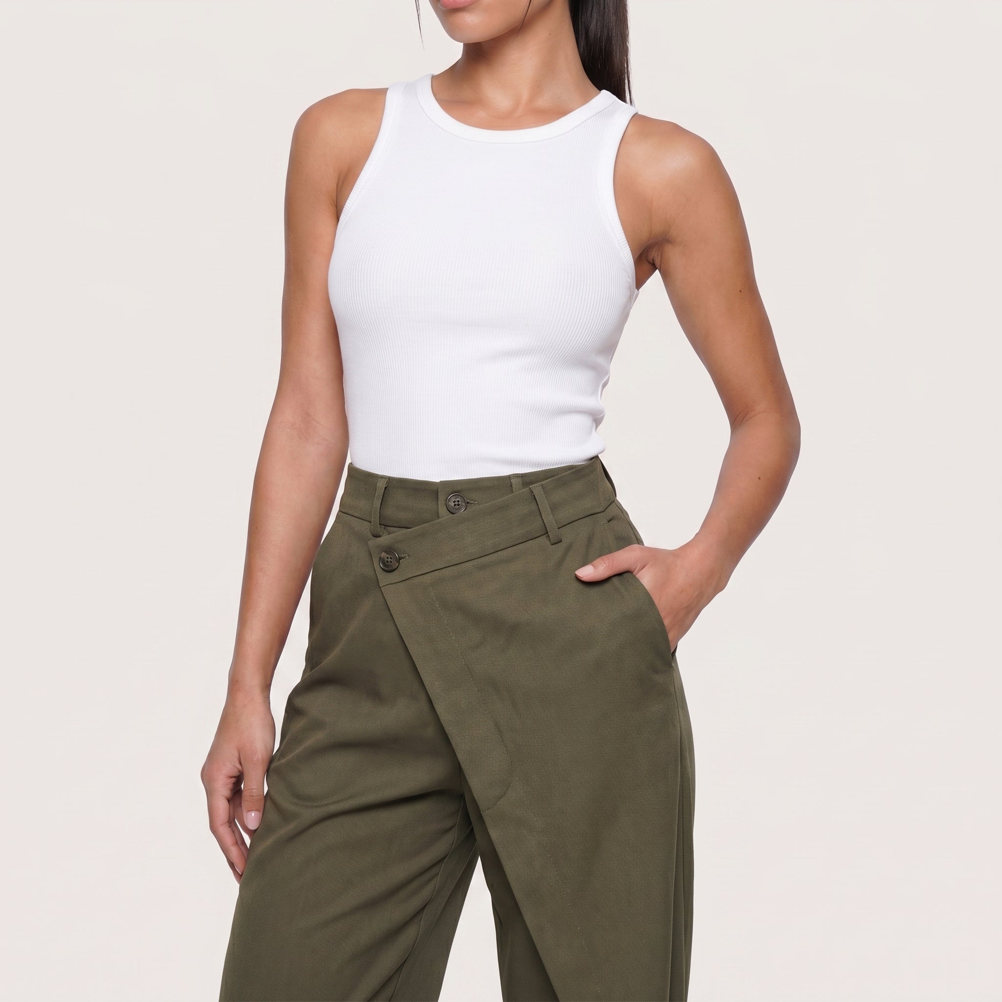 Virelle | Women’s Asymmetrical Wide Leg Trousers with Layered Front