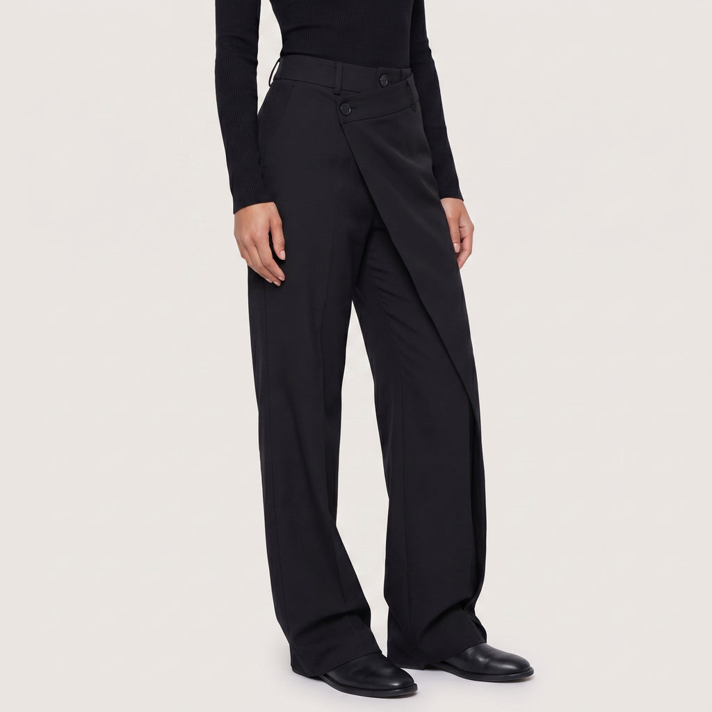 Virelle | Women’s Asymmetrical Wide Leg Trousers with Layered Front