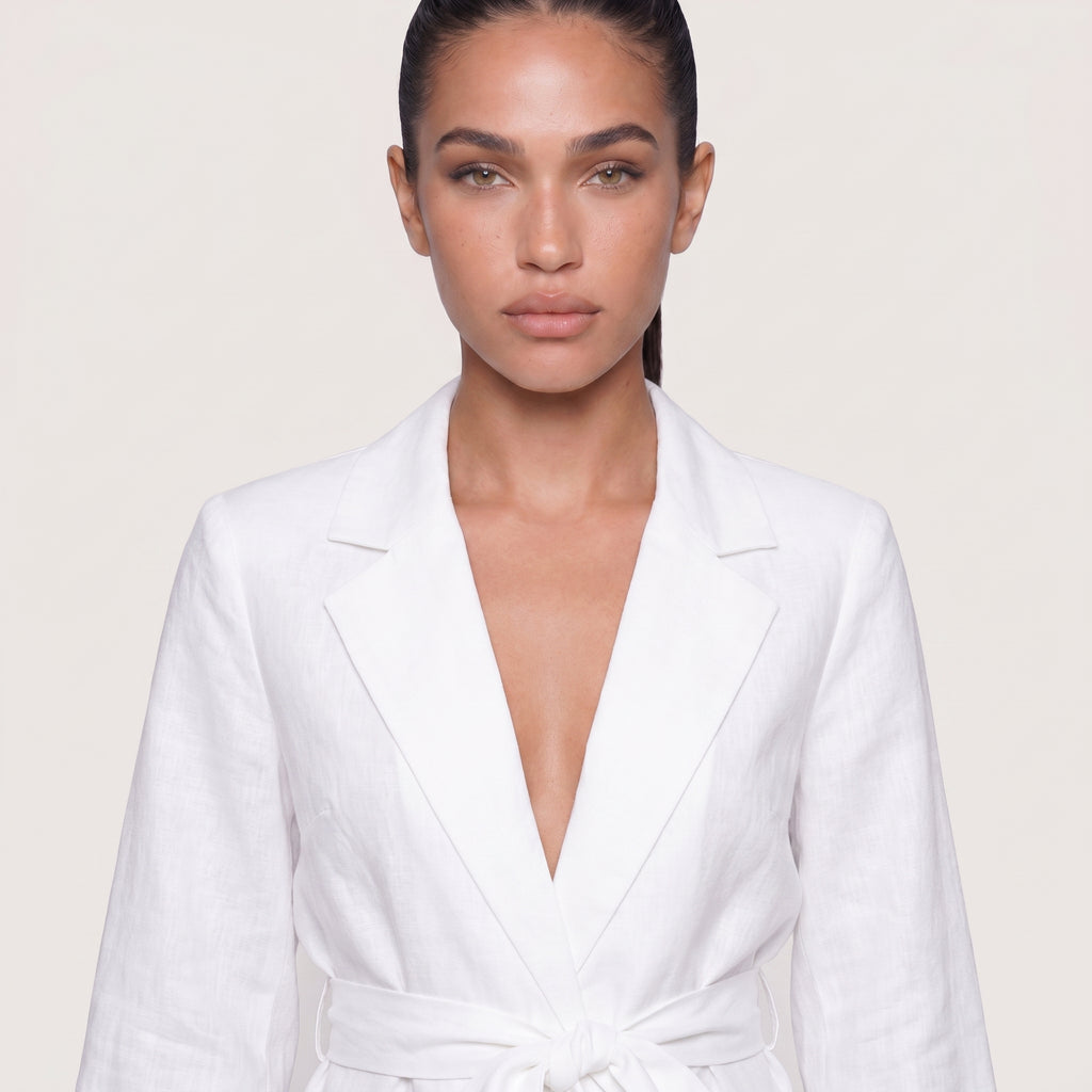 Solene | Women’s Belted Linen-Style Playsuit with Long Sleeves