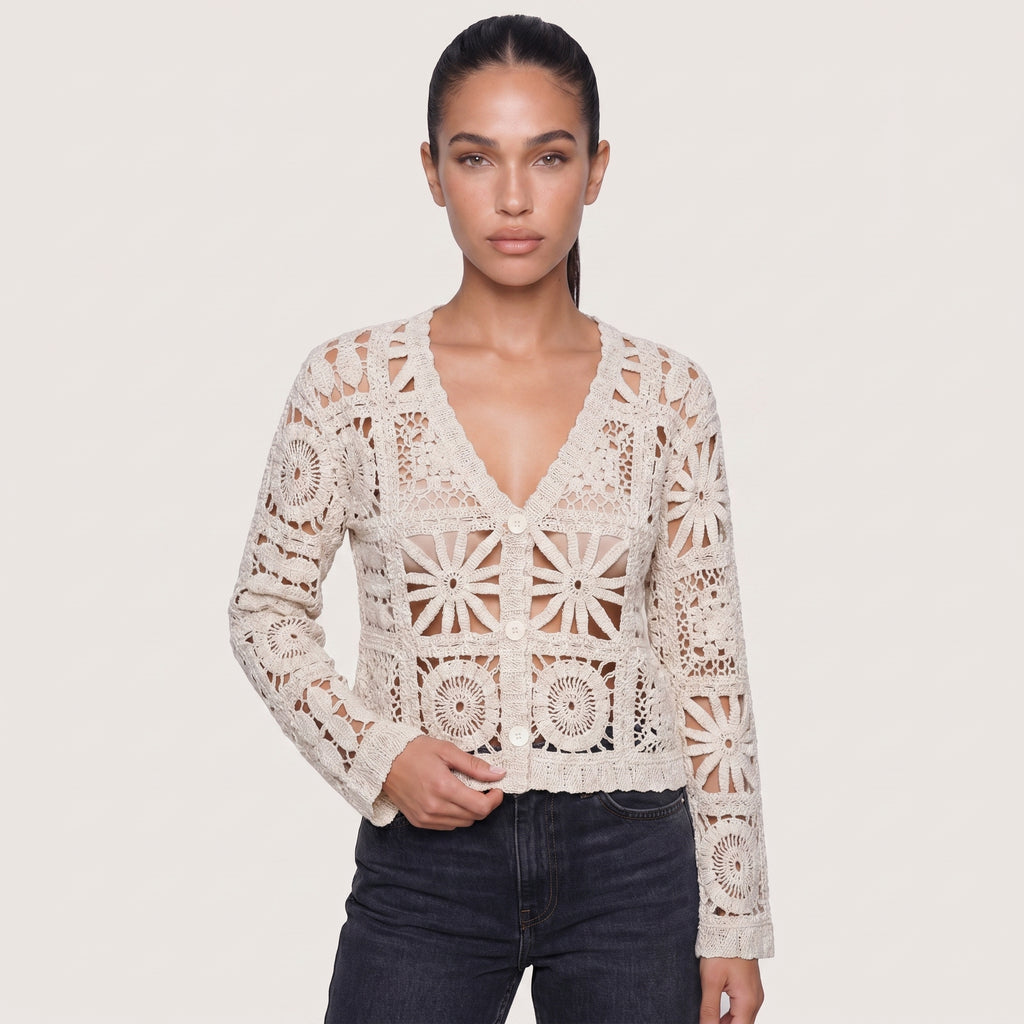 Elora | Women’s Crochet Knit Cardigan with Button Front
