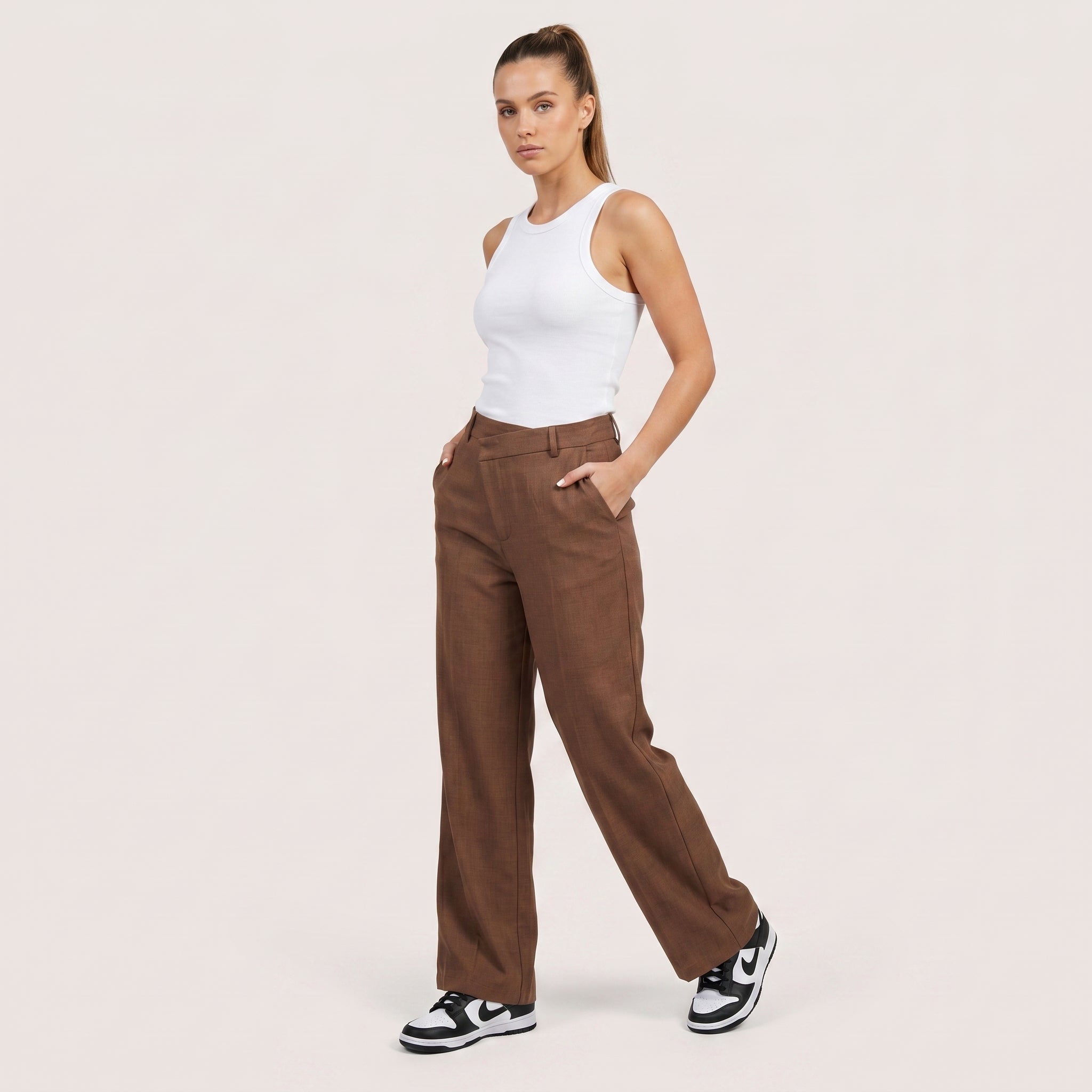 Virelle | Women’s Asymmetrical Wide Leg Trousers with Layered Front