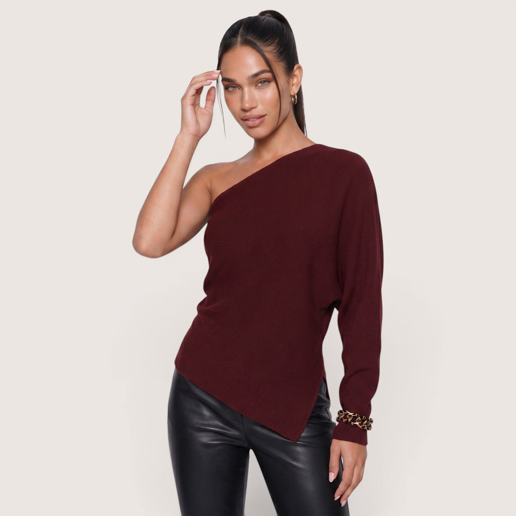 Ariselle | Women’s Asymmetrical One-Shoulder Knit Top