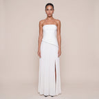 Serene | Women’s Strapless Pleated Midi Dress with Side Slit