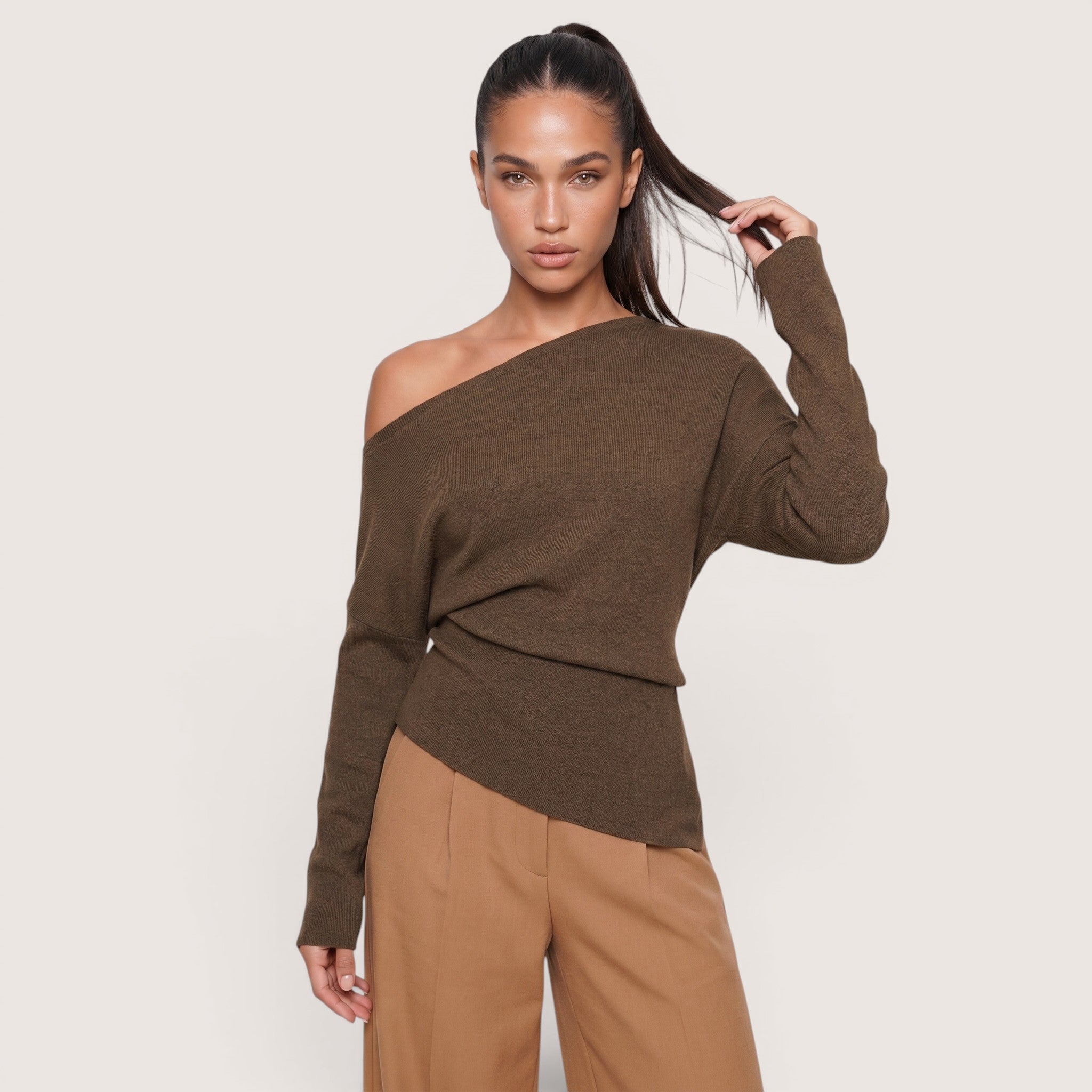 Ariselle | Women’s Asymmetrical One-Shoulder Knit Top