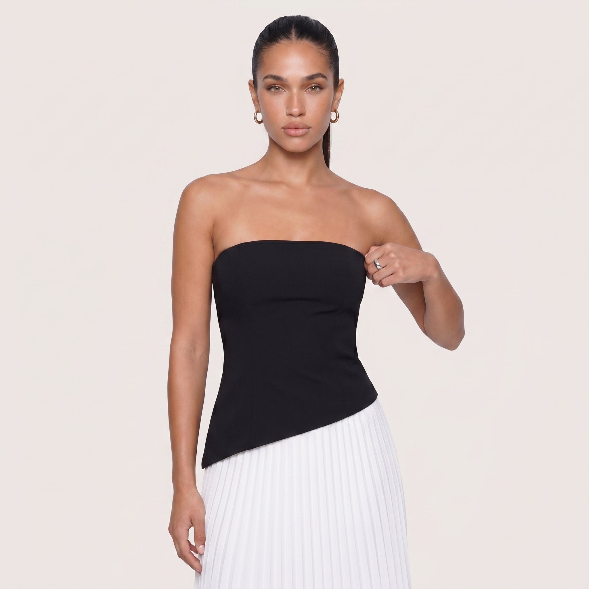 Serene | Women’s Strapless Pleated Midi Dress with Side Slit