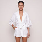Solene | Women’s Belted Linen-Style Playsuit with Long Sleeves