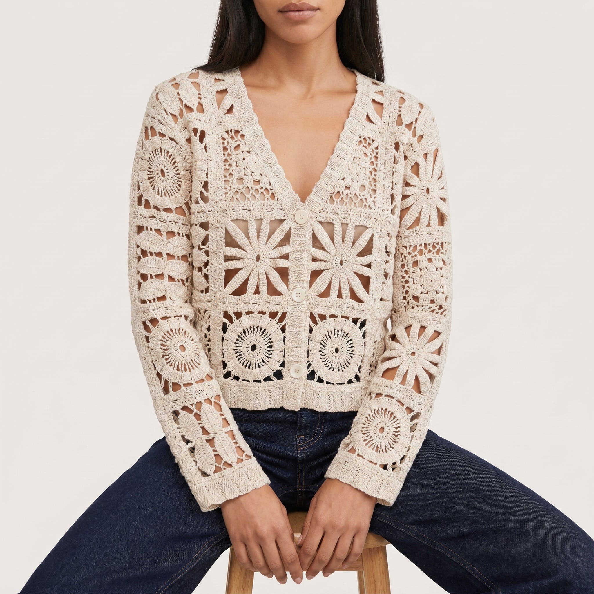Elora | Women’s Crochet Knit Cardigan with Button Front